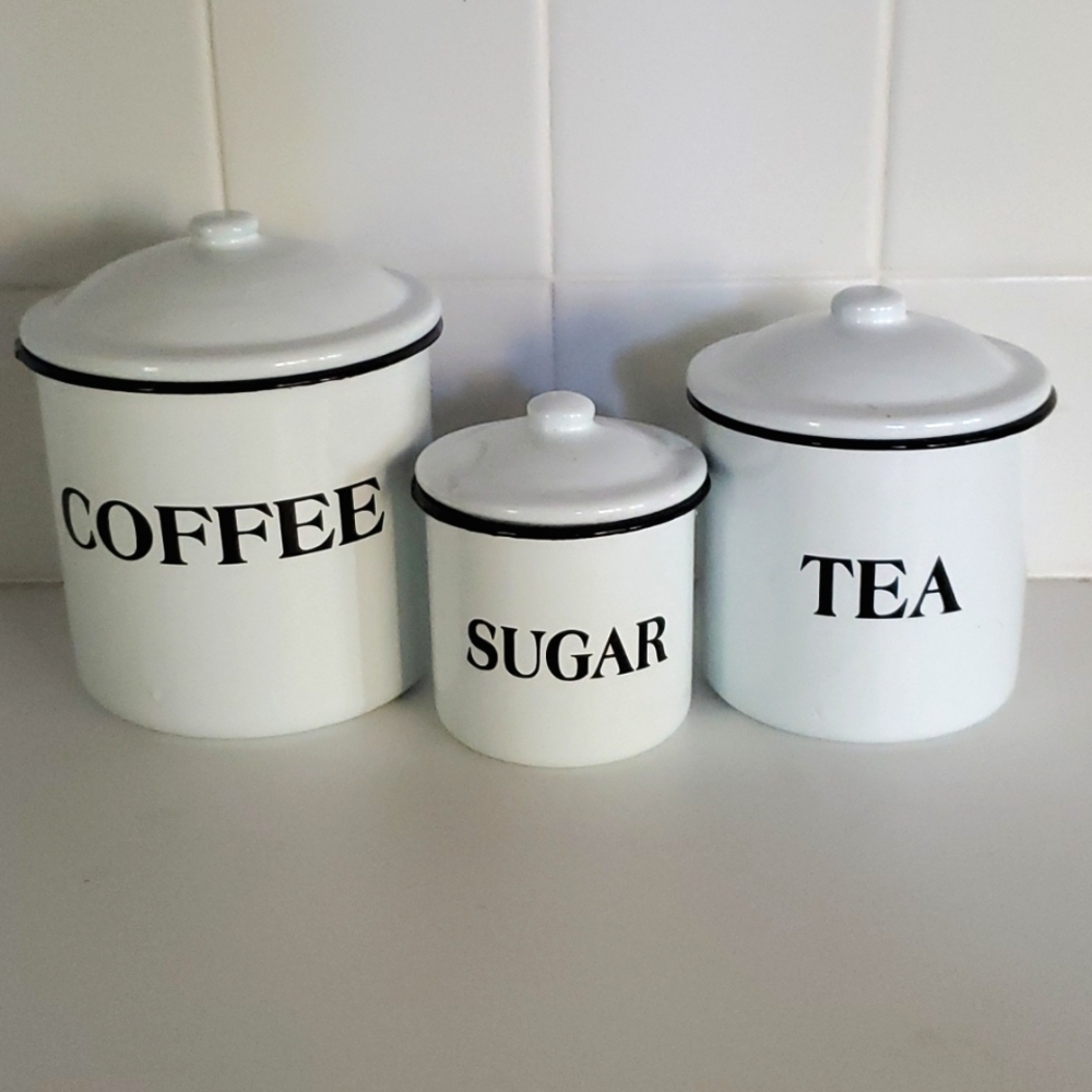 Coffee, Tea, and Sugar container set, $20